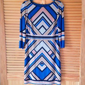 NWT Vince Camuto Chevron Striped Retro Geometric 3/4 Sleeve Sheath Mid Dress Sz6